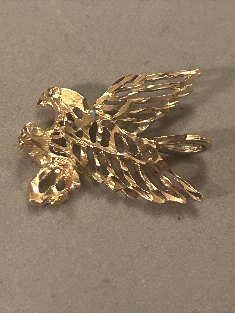 14K Yellow Gold Flying Eagle Bird Textured Open Work Charm Pendant